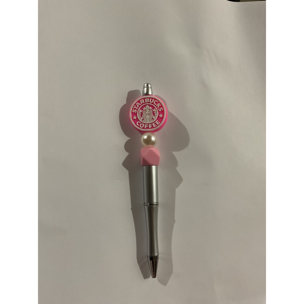 Starbucks Coffee Logo Beaded Pen Pink Silver Ballpoint Handmade Gift Accessory